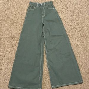 Wide leg green denim jeans